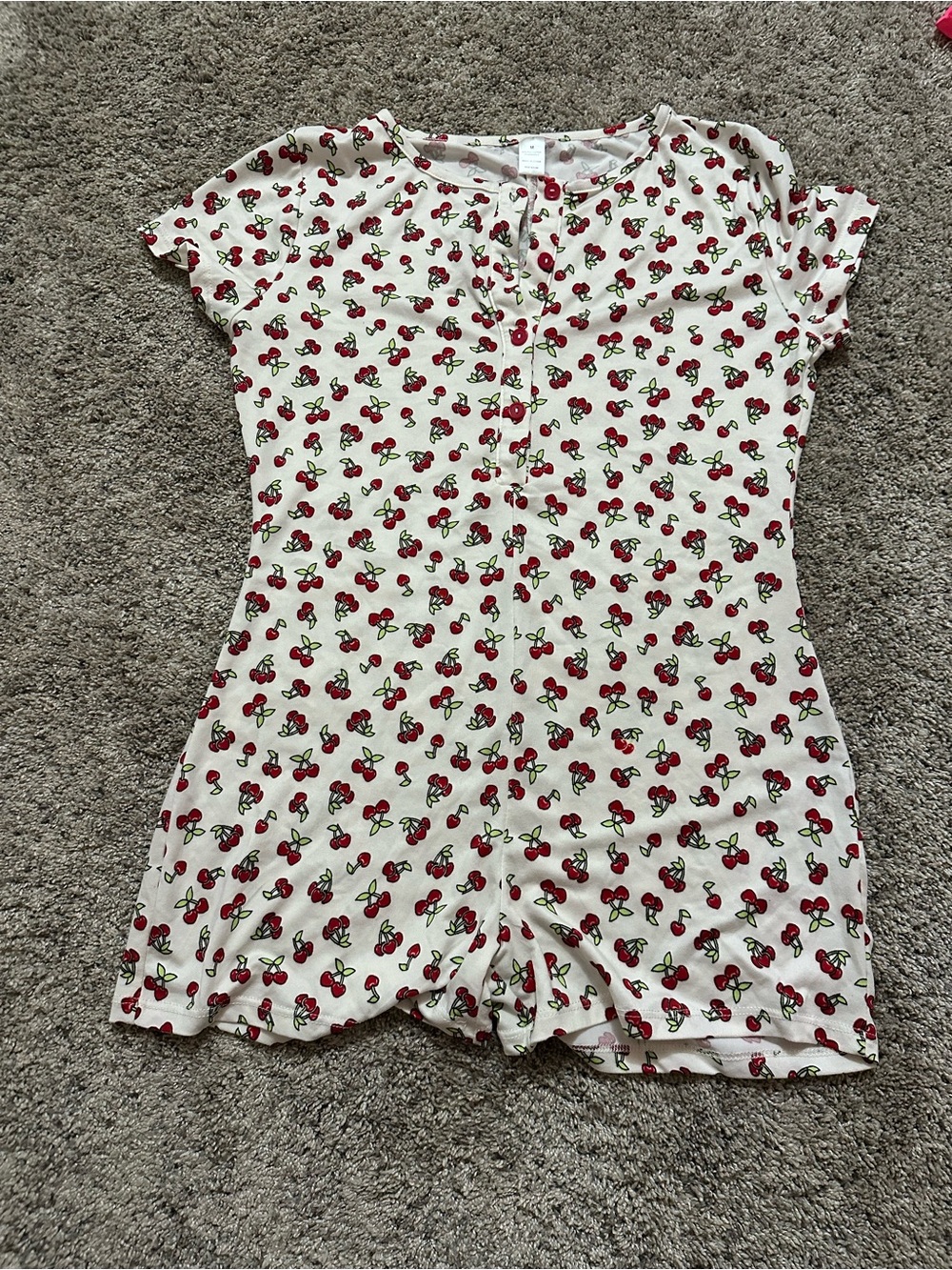 Source Unknown White Cherry-Print One-Piece Bodysuit